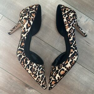 White House Black Market Ella Leopard Calf Hair Leather Pointed Toe Heels Sz 8.5